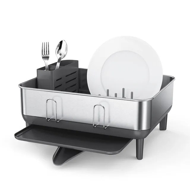 simplehuman-abtropfgestell-edelstahl-grau-geschirrabtropfer image 1