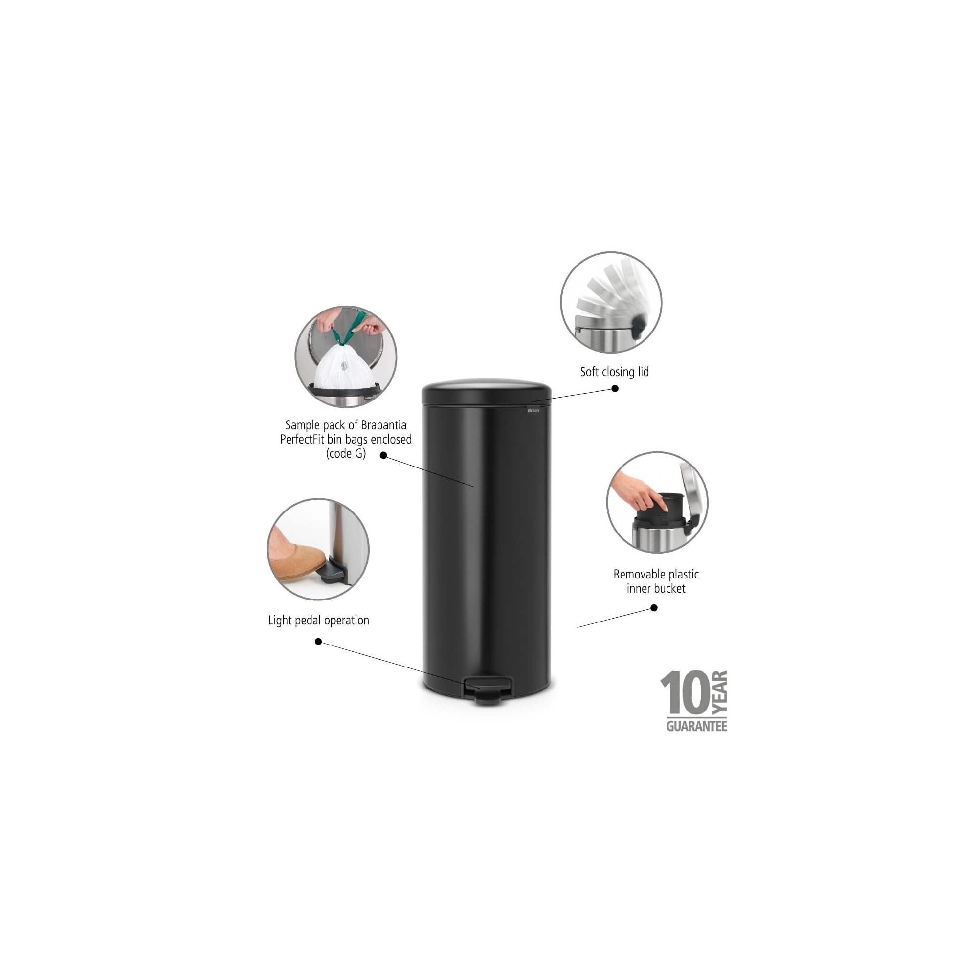 brabantia-treteimer-30l-matt-black-stahl-mit-inneneimer image 2