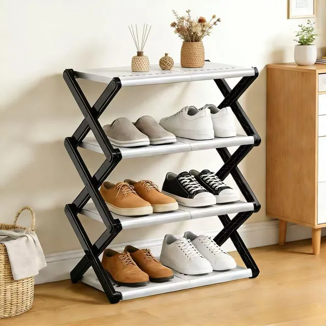 mopup-schuhregal-4-ebenen-52x25x64-cm-faltbar-schwarz image 1
