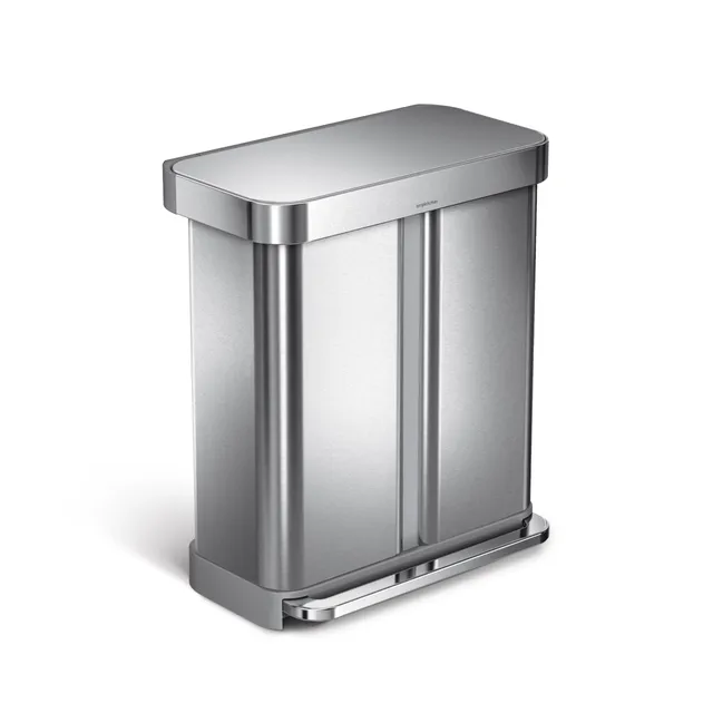simplehuman-cw2025-treteimer-58l-edelstahl-doppelfach image 1