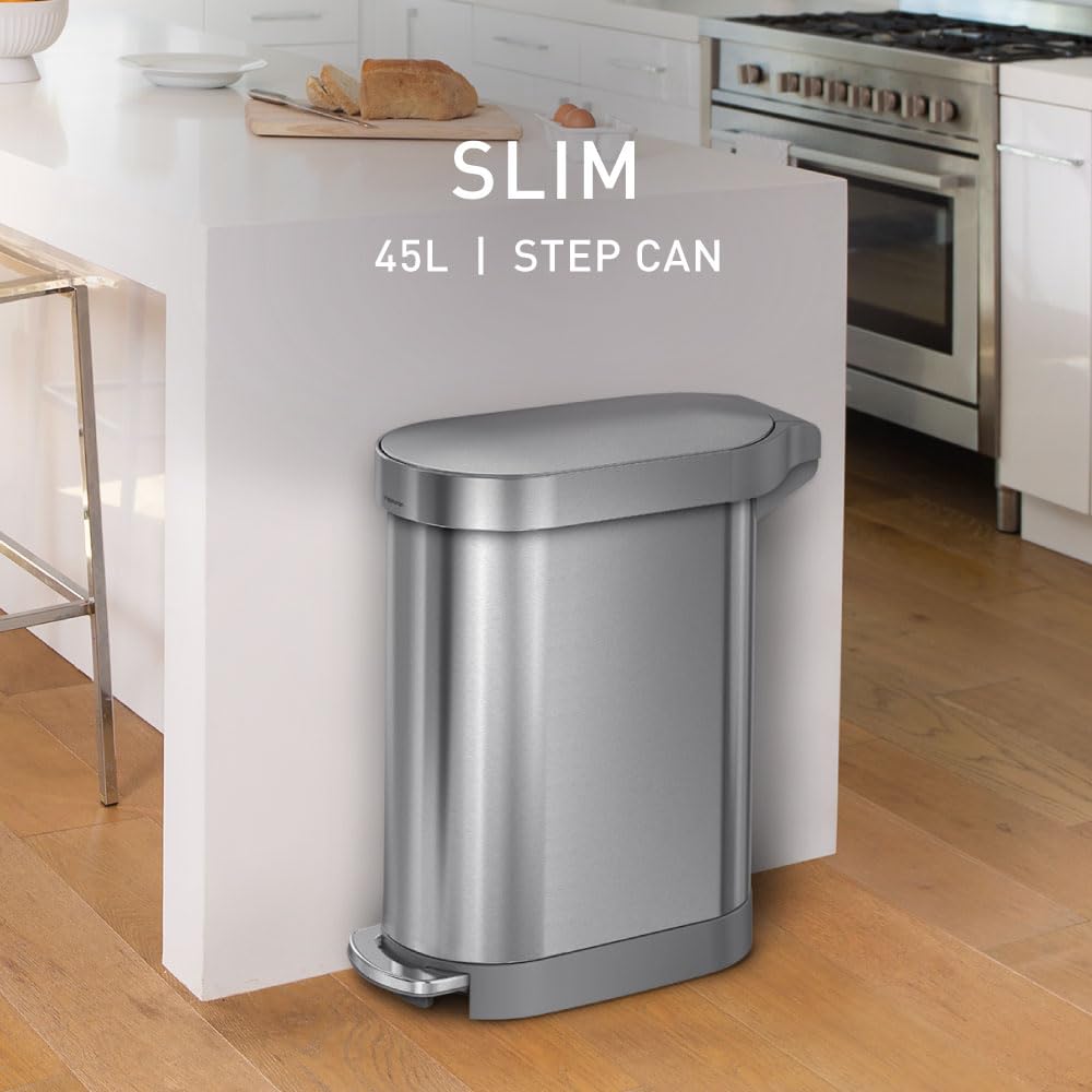 simplehuman-treteimer-45l-schmal-geb-rsteter-stahl-m-lltrennung image 2