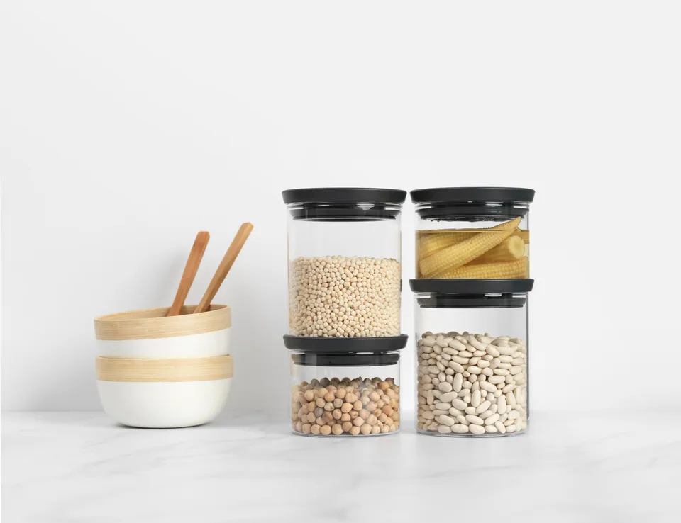 brabantia-vorratsdosen-4er-set-dunkelgrau-0-3l-0-6l-stapelbar image 1