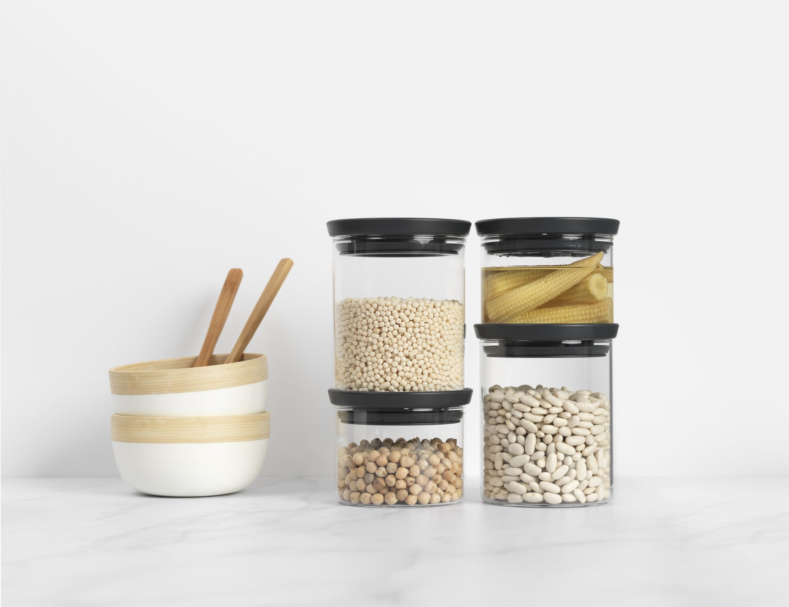 brabantia-vorratsdosen-4er-set-dunkelgrau-0-3l-0-6l-stapelbar image 1