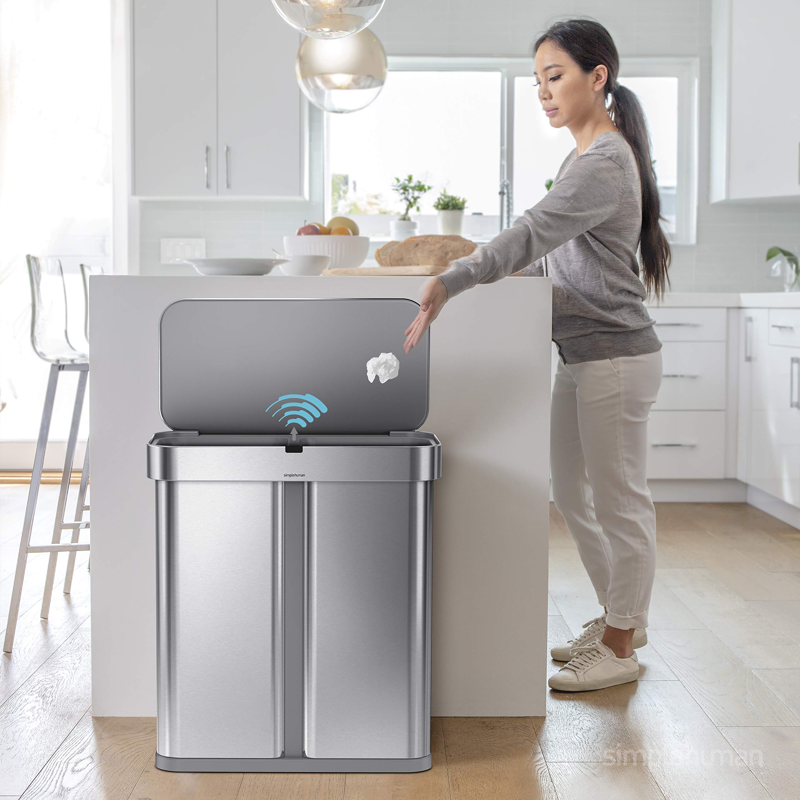 simplehuman-sensorabfalleimer-58l-recycling-edelstahl-sprachsteuerung image 2